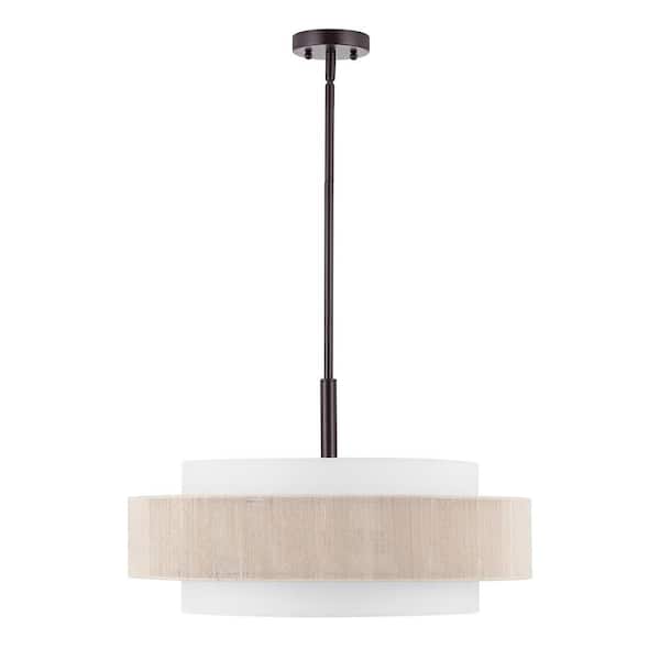 MLiAN 5-Light Oil Rubbed Bronze Double Shaded Drum Chandelier with Rope Shade