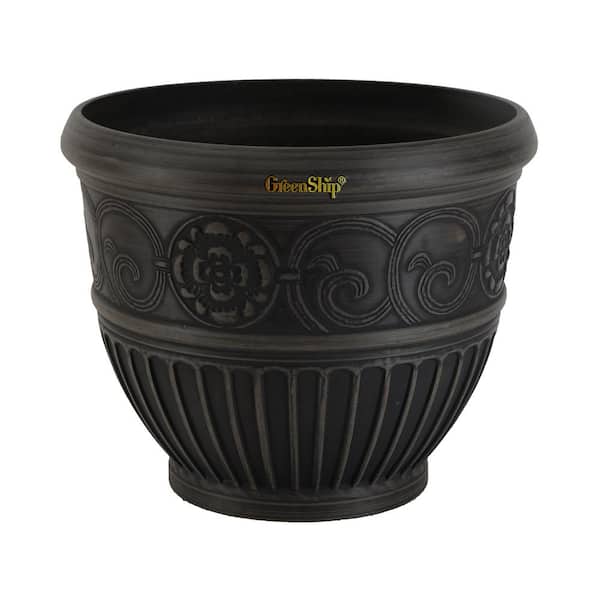 GreenShip Medallion 16 in. W x 13.2 in. H Black Indoor/Outdoor Resin Decorative Pots 1-Pack