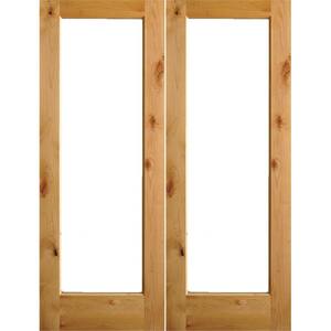 60 in. x 96 in. Rustic Knotty Alder Clear Full-Lite Clear Stain Wood Right Active Inswing Double Prehung Front Door