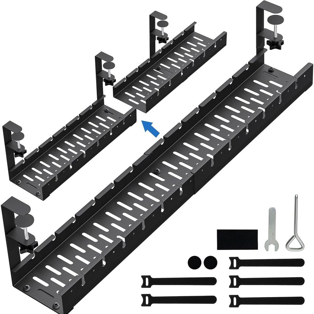 31 in. Extendable Metal Under Desk Cable Management Tray, Modern Retractabl