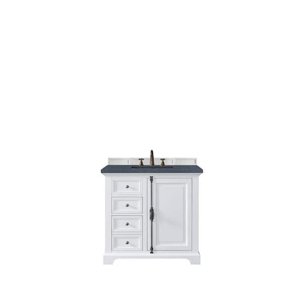 James Martin Vanities Providence 36 in. W x 23.5 in.D x 34.3 in.H Single Vanity in Bright White with Quartz Top in Charcoal Soapstone