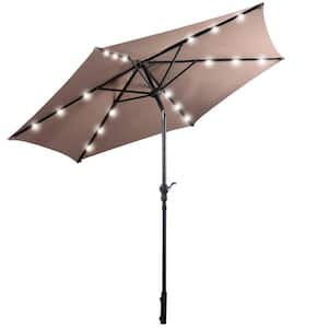 9 ft. Metal Market Outdoor Patio Umbrella Offset w/LED Light in Tan