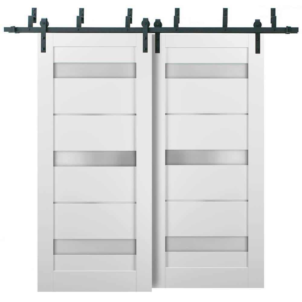 56 in. x 80 in. 3 Lites Frosted Glass White Finished Wood MDF Bypass Sliding Barn Door with Hardware Kit price history on PriceWatchPro