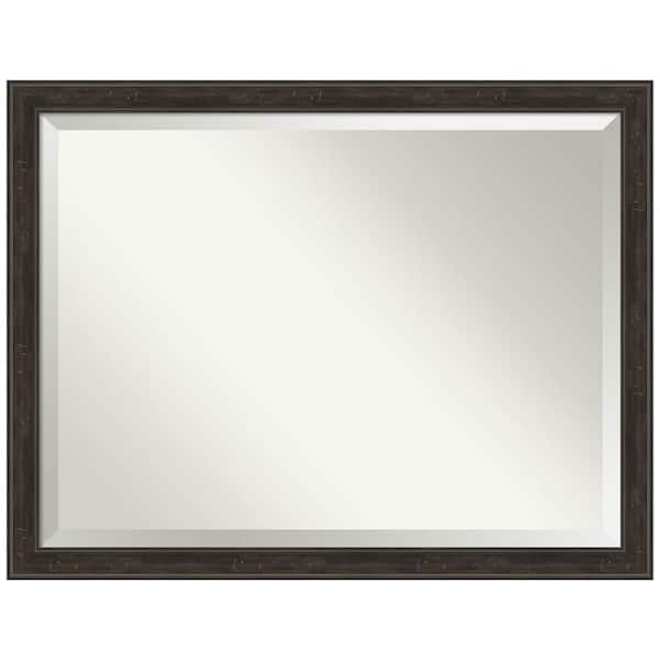 Amanti Art Medium Rectangle Distressed Brown/Tan Beveled Glass Modern Mirror (34 in. H x 44 in. W)