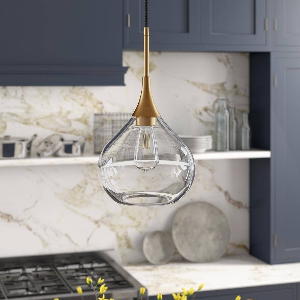 Brass and Clear Glass Teardrop Pendant Light