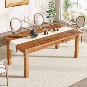 Walnut Halseey Wood 71 in. 4 Legs Dining Table Seats 6-8