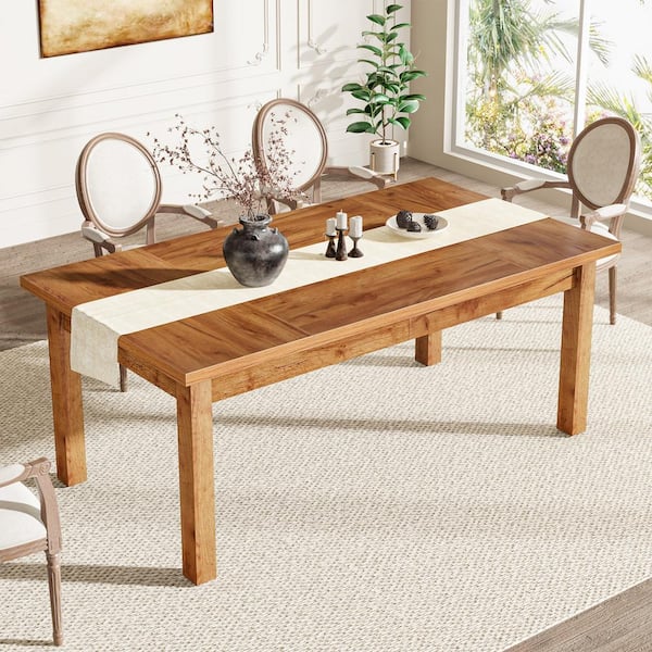 Walnut Halseey Wood 71 in. 4 Legs Dining Table Seats 6-8