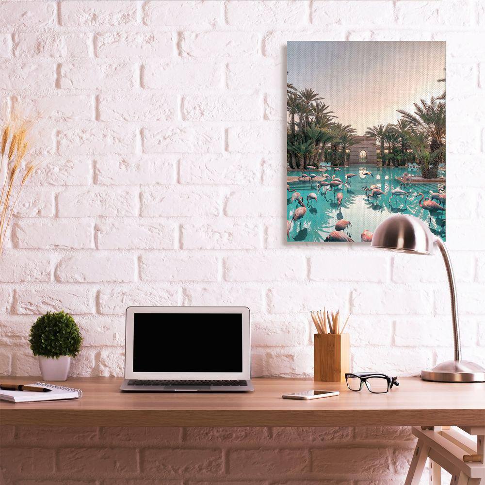 Tropical Pink Flamingo Pool Reflection Canvas Wall Art, 30 x 40