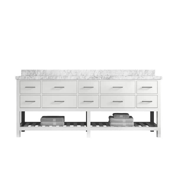 Willow Collections Parker 84 in. W x 22 in. D x 36 in. H Double Sink Bath Vanity in White with 2 in. Carrara Marble Top
