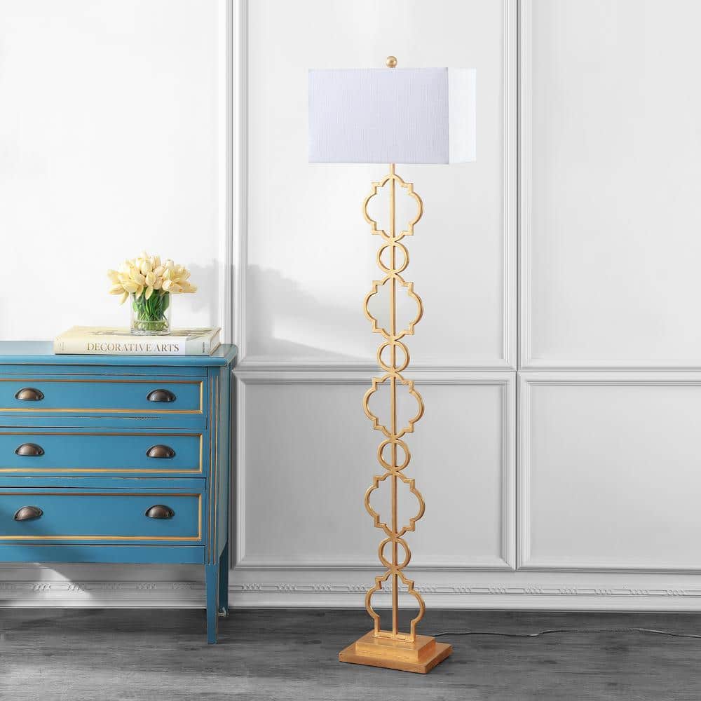 Selina 64.5" Gold Metal LED Floor Lamp with White Linen Shade