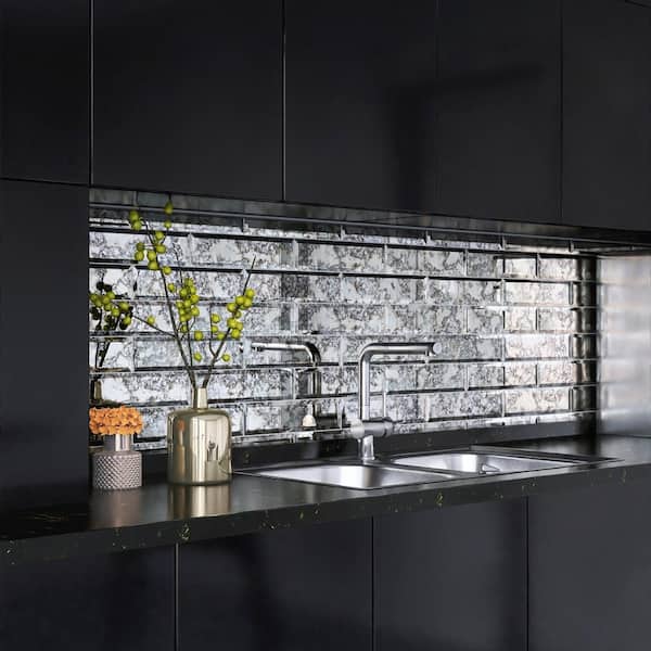 Lustre Beveled Antique Mirror 3 in. x 12 in. Glass Wall Tile (10.4 sq. ft./Case)