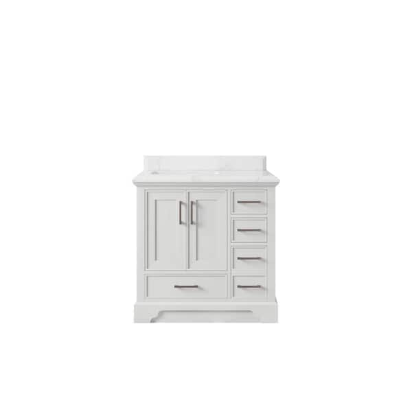 Willow Collections Charlotte 36 in. Left Offset Sink Freestanding White Bath Vanity with Empira White Qt. Top Unassembled