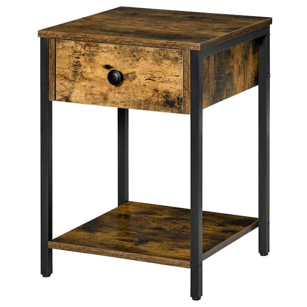 Set of 2 Nightstand End Table w/One Drawer & Steel Pipe Mid-Century Accent Table 