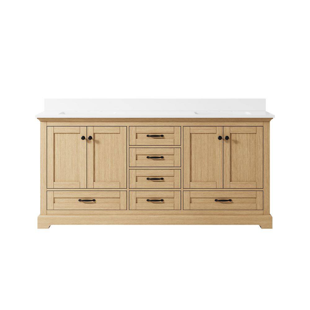 72 in. Freestanding Solid Wood Oak Bath Vanity with White Cultured Marble Top Assembled, Soft-close Door and Drawer price history on PriceWatchPro