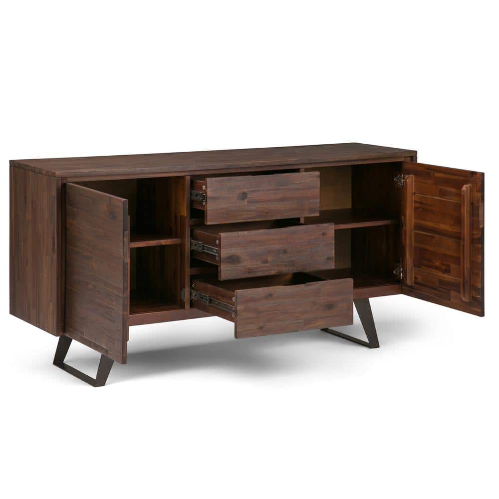 Lowry Distressed Charcoal Brown Solid Acacia & Metal Sideboard Buffet