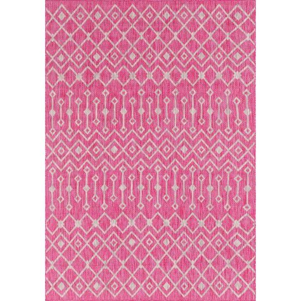Pink/Gray Tribal Trellis Outdoor 8 ft. x 11 ft. Area Rug