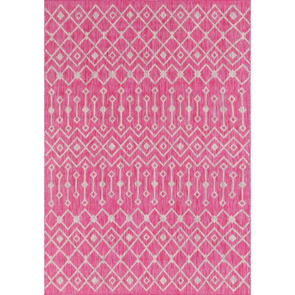 Fuchsia and Beige Synthetic Outdoor Trellis Rug