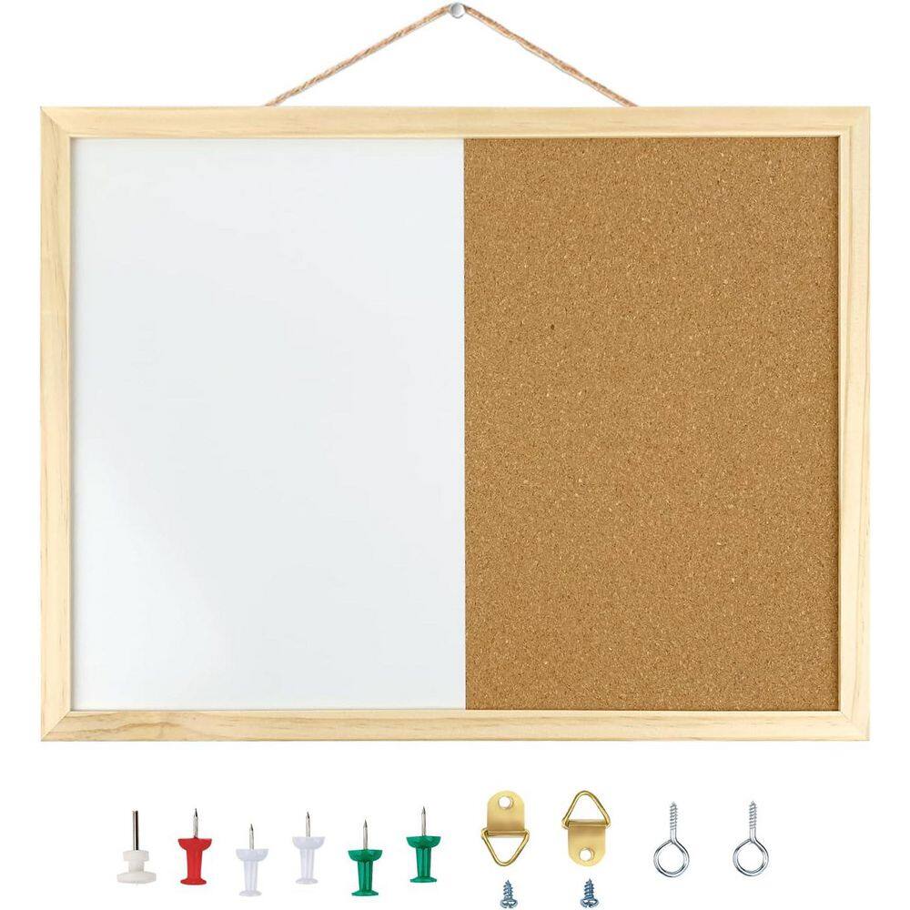 16.5 x 12.6 in. Dry Erase Cork Bulletin Combination Board Wall Mounted Wooden Frame for Home School Office
