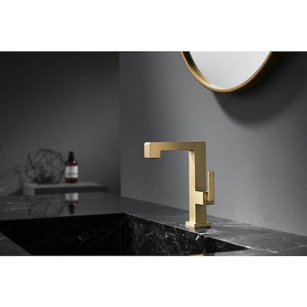 Tomfaucet Single Handle Single Hole Bathroom Faucet in Brushed Gold