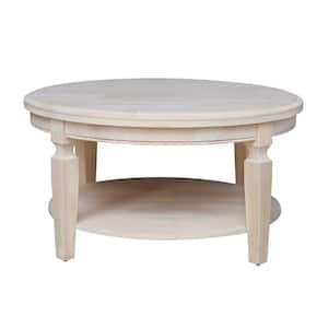 Vista 38 in. Unfinished Medium Round Wood Coffee Table with Shelf