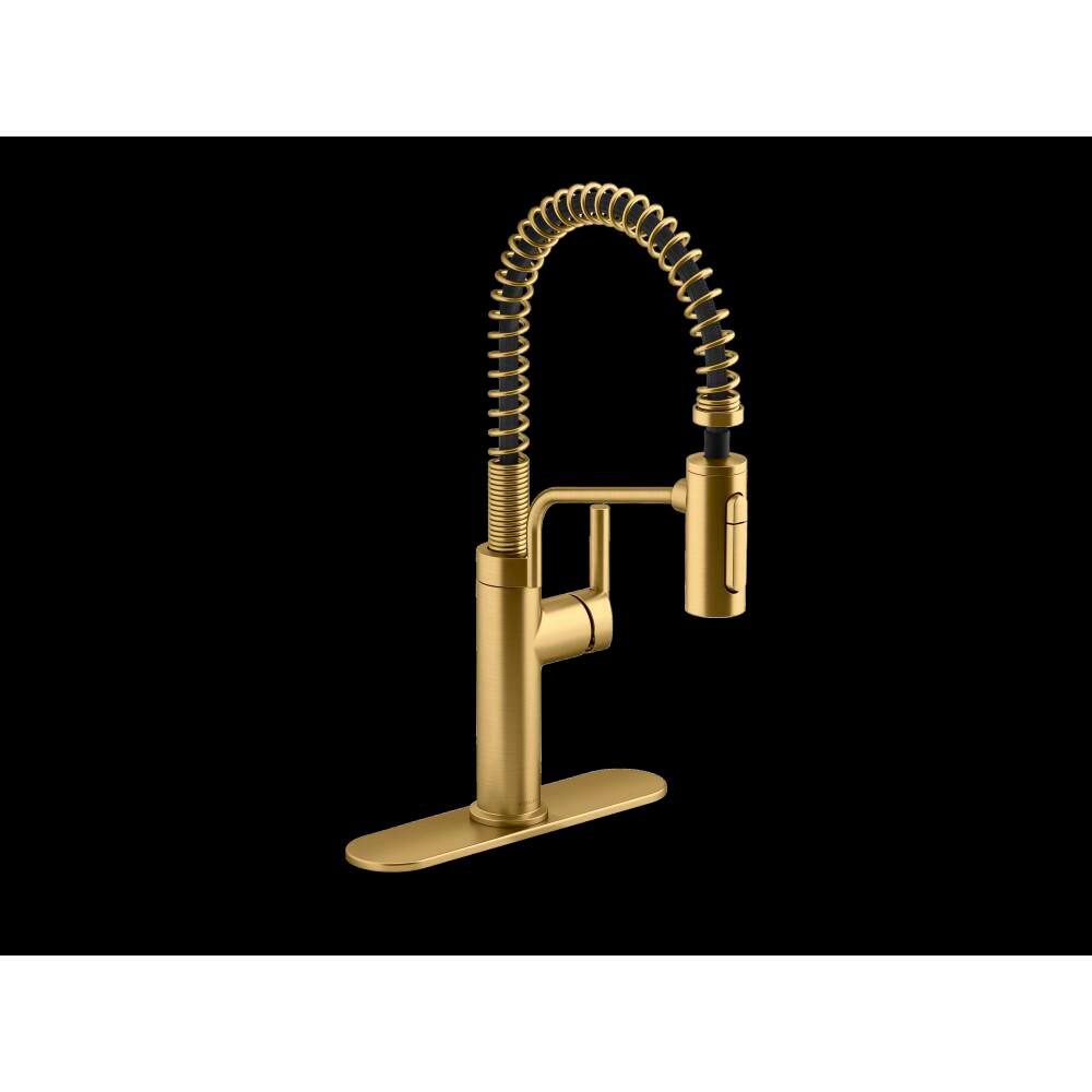 Ringby Single Handle 3-Function Pull Down Sprayer Kitchen Faucet In Vibrant Brushed Moderne Brass