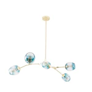 Rochelle 5-Light Blue Color Shades Chandelier Golden Finish Bracket Adjustable Hanging Chandelier