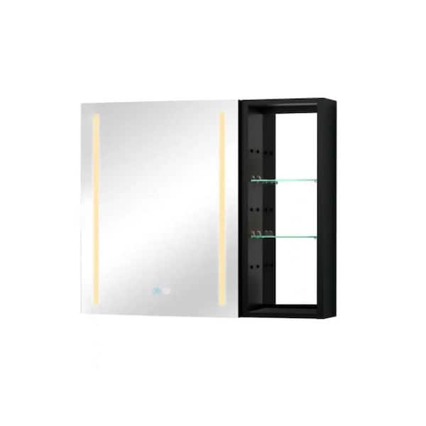 Unbranded 30 in. W x 30 in. H Black Rectangle Aluminum Recessed or Surface Mount Medicine Cabinet, Medicine Cabinet with Mirror