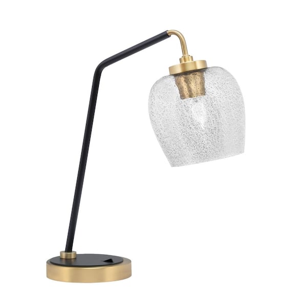Unbranded Delgado 16.5 in. Matte Black and New Age Brass Desk Lamp with Smoke Bubble Glass