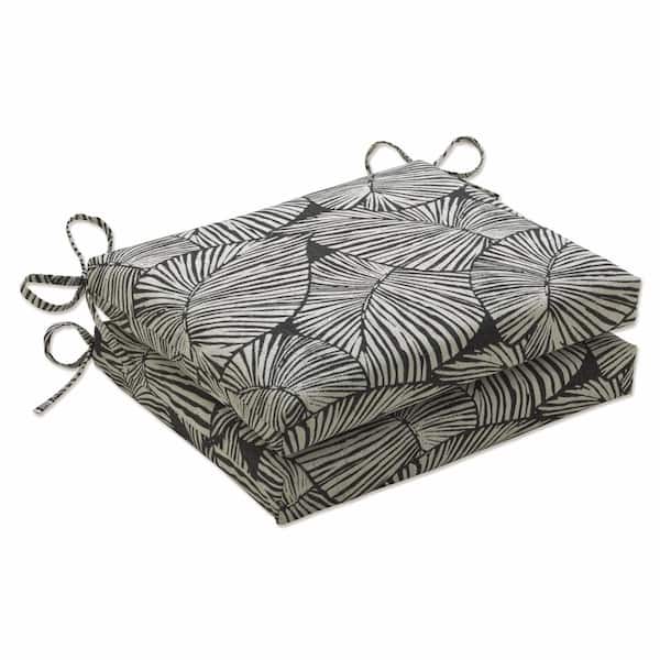 Pillow Perfect Floral 18.5 in. x 16 in. Outdoor Dining Chair Cushion in Black/Natural (Set of 2)