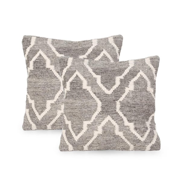 Noble House Curlew Boho Natural Brown and White Wool 18 in. x 18 in. Throw Pillow (Set of 2)
