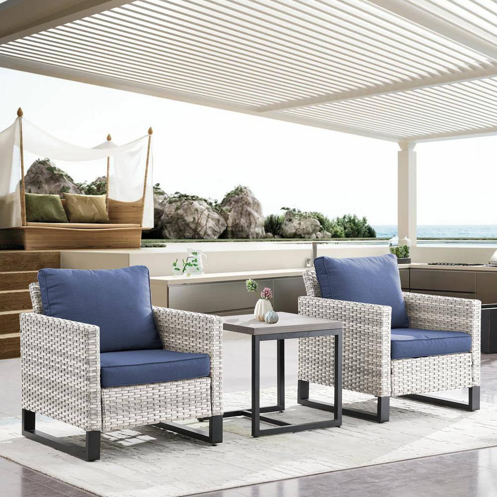 Valenta 3-Piece Wicker Patio Conversaion Set with CushionGuard blue Cushions price history on PriceWatchPro