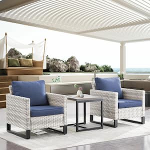 Valenta 3-Piece Wicker Patio Conversaion Set with CushionGuard blue Cushions