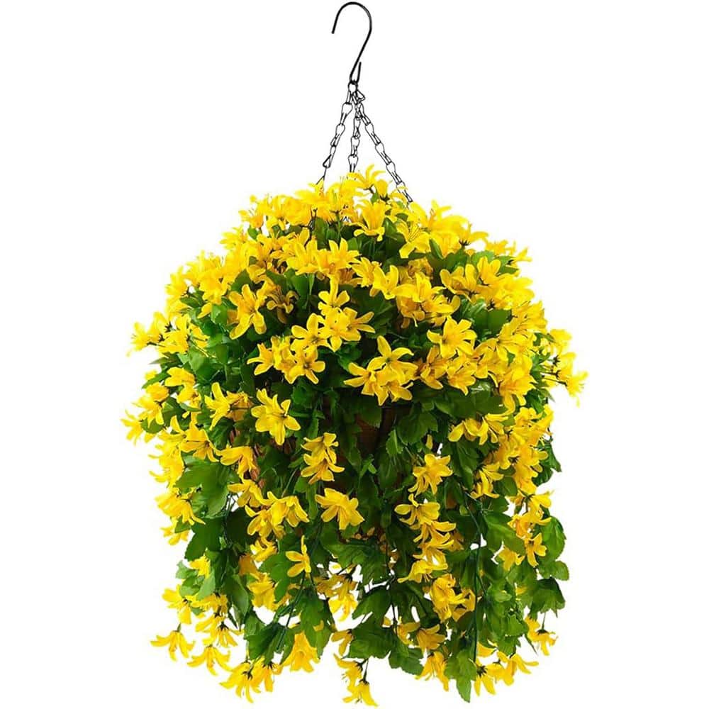 20.1 in. Yellow Outdoor Artificial Silk Violet in Basket