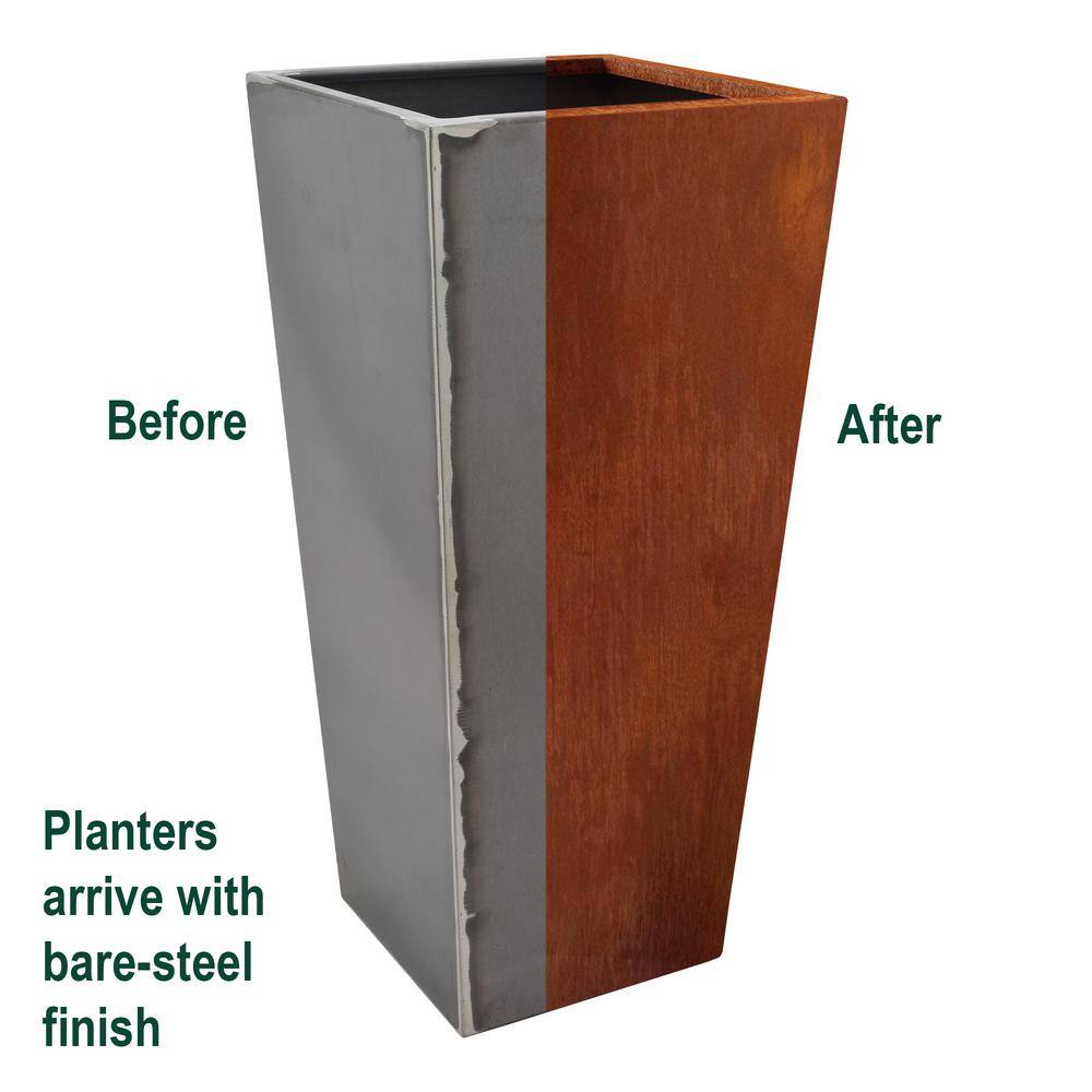 Rustic Weathered 28'' Corten Steel Square Outdoor Planter