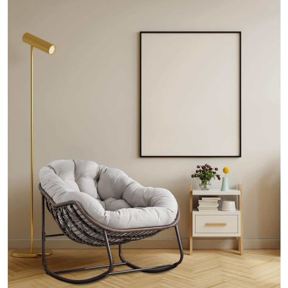 Deluxe Oversized Wicker Rattan Padded Steel Frame Indoor and Outdoor Rockin
