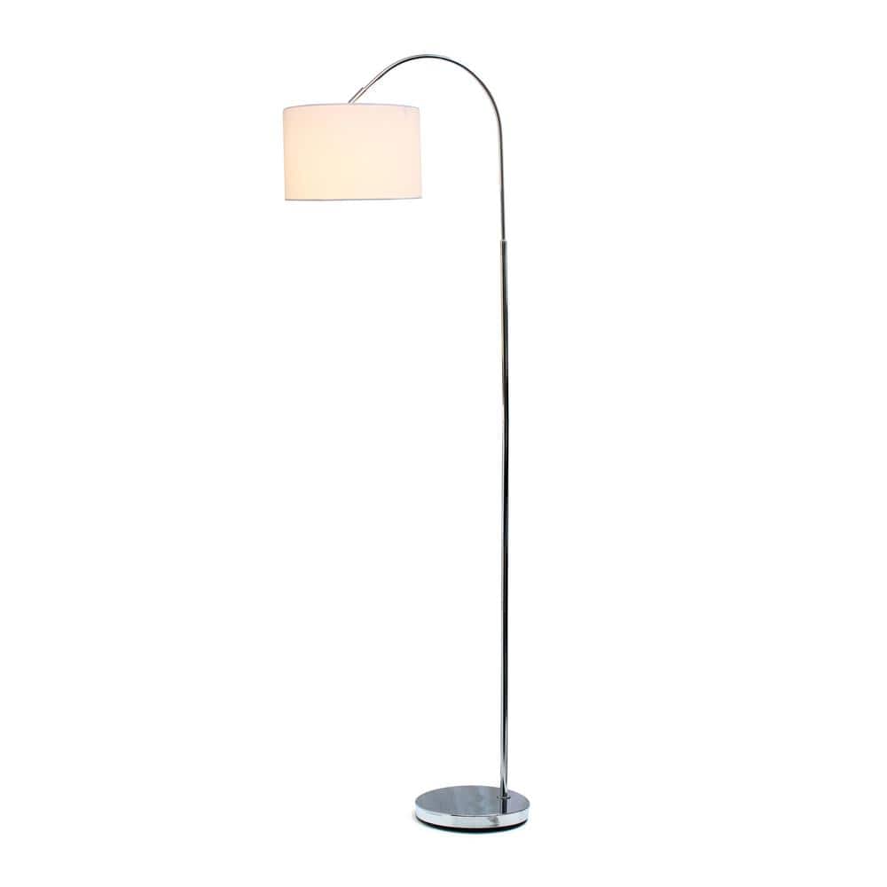 Elegant 66" Arched Brushed Nickel Floor Lamp with White Fabric Shade