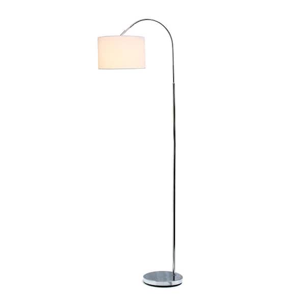 66 in. Arched Brushed Nickel Floor Lamp with White Shade LF2005-WHT