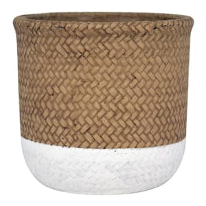 6 in. White and Natural Reed Cement Planter