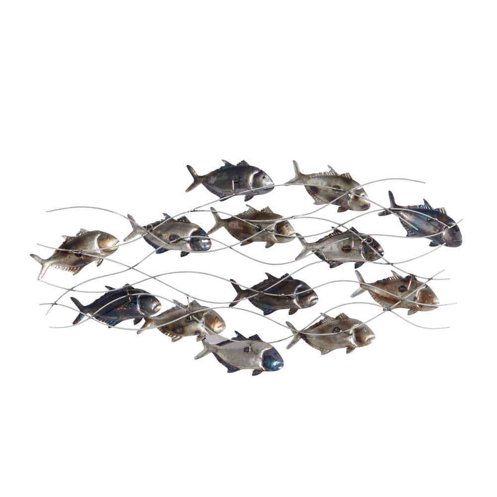 Blue and Bronze Metal Fish Wall Sculpture
