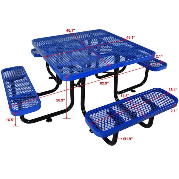 Unbranded Blue Square Steel Picnic Table Seats People with  Umbrella Hole for Camping, Picnics, Fishing and Party YJ-031