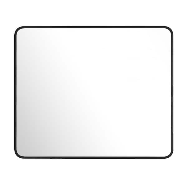 GETLEDEL 30 in. W x 36 in. H Modern Medium Rounded Rectangular Metal Framed Wall Mounted Bathroom Vanity Mirror in Black