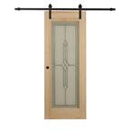 34 in. x 84 in. Timber Hill Diamond Frost Glass and Unfinished Pine Wood Sliding Barn Door Slab with Hardware Kit