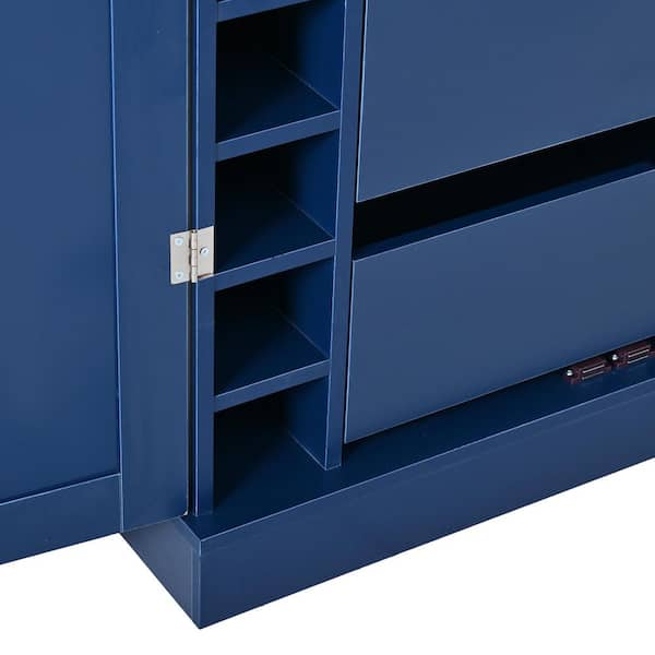 Polibi Blue Wood 35 in. x 77 in. Pantry Cabinet with Adjustable