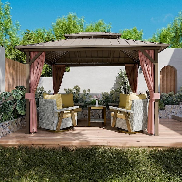 INMITOM 12 ft. x 12 ft. Metal Gazebo With Double Steel Roof, Mosquito Netting & Curtains