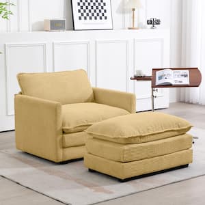 Modern Yellow Corduroy Accent Armchair with Ottoman for Living