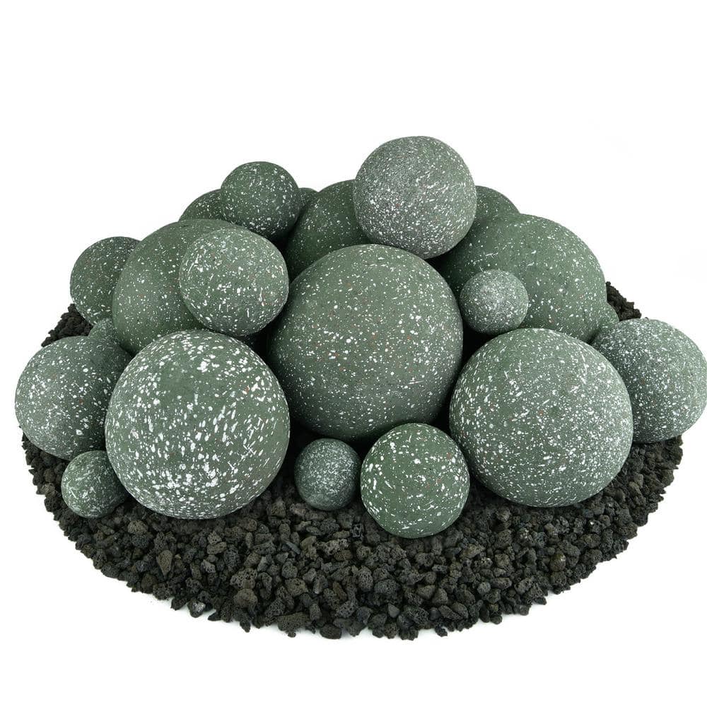 Mixed Set of 23 Ceramic Fire Balls in Slate Green Speckled