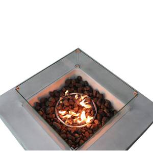 34 in. W Gray Square Concrete Base LP Gas Fire Pit Table with Electronic Adjustable Igition,Lava Rocks,Glass Flame Guard