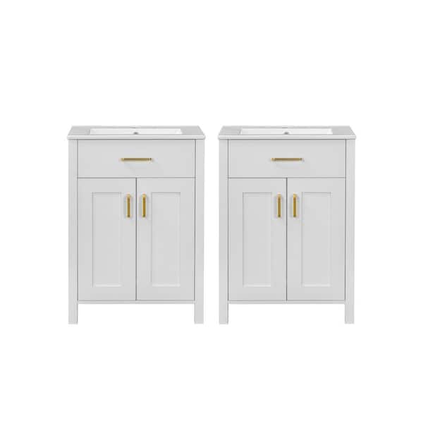 48 in. Freestanding White Bath Vanity with White Ceramic Top Unassembled