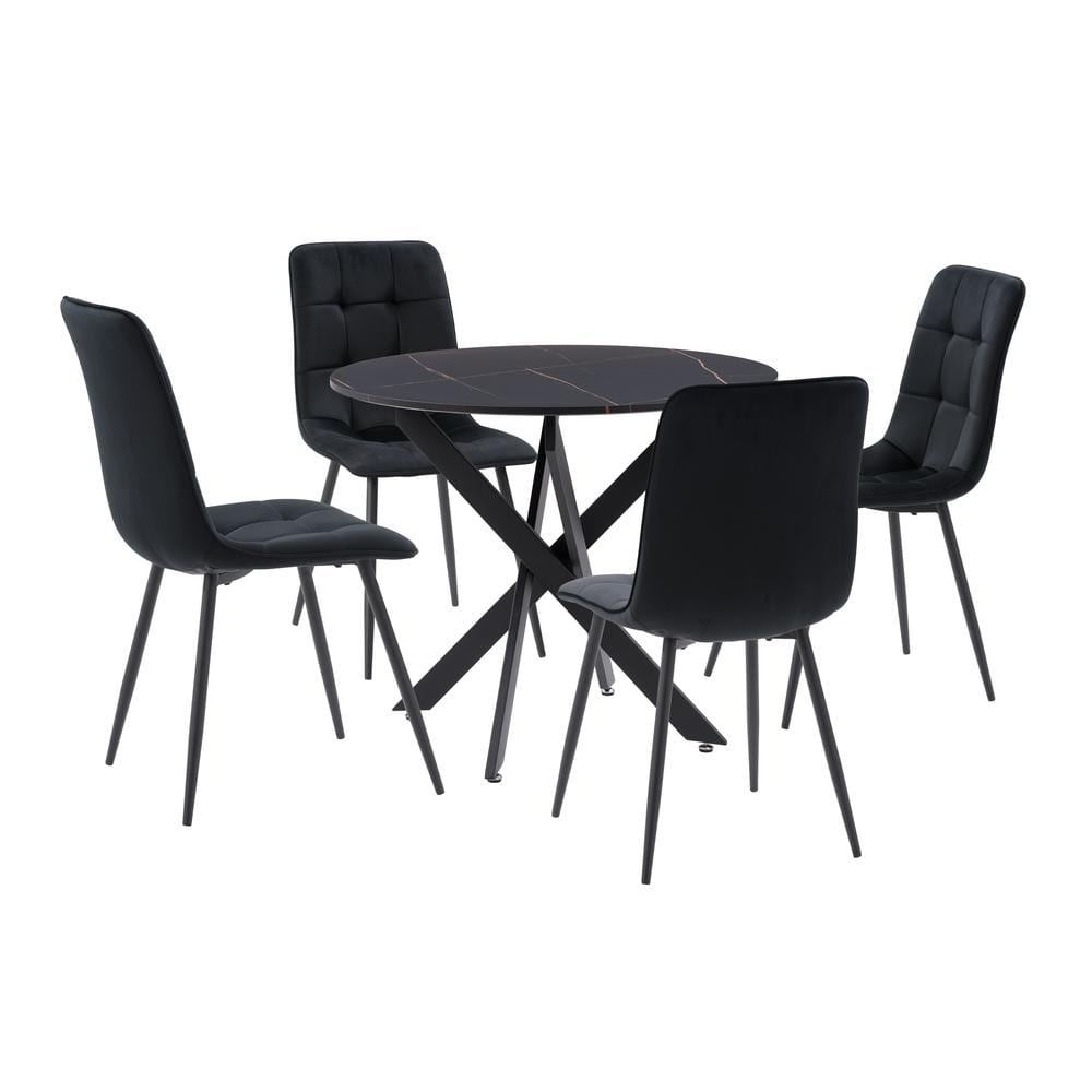 CorLiving Lennox 5Piece Round Engineered Wood Top Table with Black