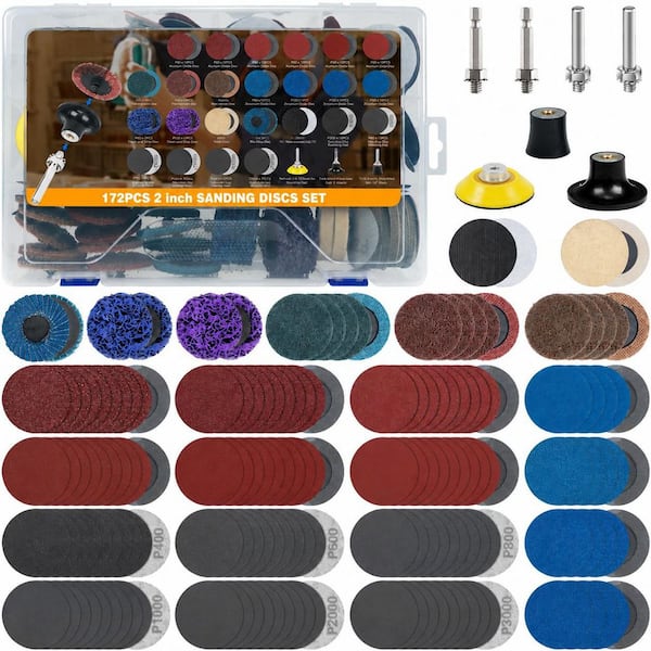 172 Piece 2 in. Sanding Discs with Quick-Change Holders for Die Grinders and Drills, Abrasive Polishing Kit